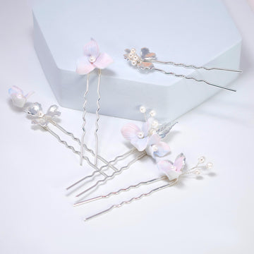 Porcelain Floral Set Of 5 Faux Pearl Lavender Poise Hair Pins Set , Ceramic Hair pins Set, Bridal Hair Accessories